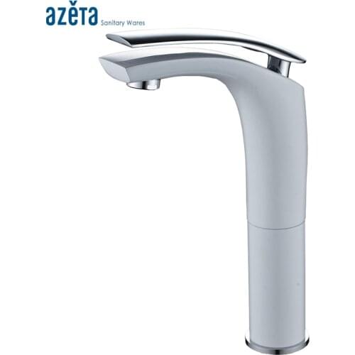 High Arc Shape White Color Basin Faucet Bathroom Single Handle Cold and Hot Water Function Washbasin Mixer Tap AT8206WH