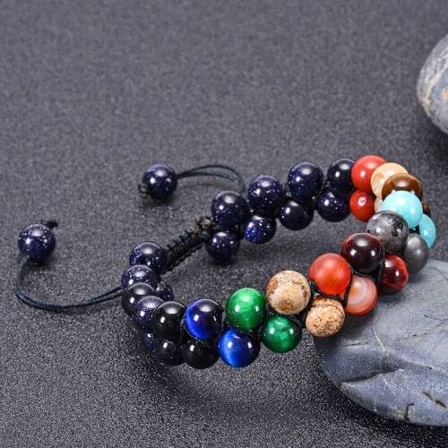 Counples Jewelry Universe Milky Way Solar System Eight Planets Double-row Bangle Various Natural Stones Charm Dainty Bracelet