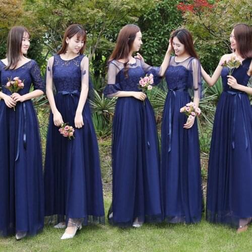 Graduation dress long girl elegant lace Blue Bridesmaid Dress girlfriend dress party evening dress Wedding Party Dress for Women