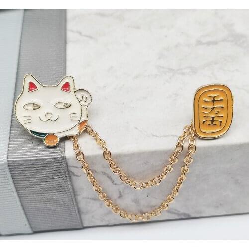 Lucky Cat Brooch Enamel Pin Lapel Pin Metal Clothes Badge Jacket Hat Backpack Jewelry Decoration Gift For Kids/Friends