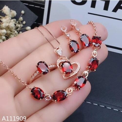 KJJEAXCMY boutique jewelry 925 sterling silver inlaid Natural Garnet Necklace Ring Earring Bracelet Female Set Support Test