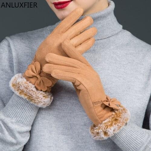 H10077 Winter Women Gloves Thickened Warm Outdoor Cold-proof Touch Screen Mittens Female Simple Elegant Driving Riding Hand Muff