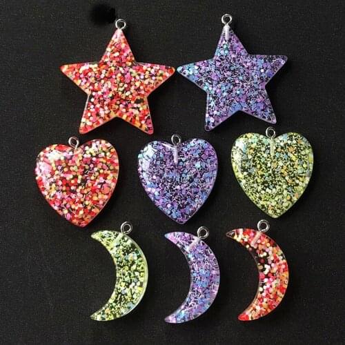 12pcs Cute Multicolor Resin Flatback Multicolor Moon And Star Charms For Necklace Keychain Pendant DIY Making Accessories