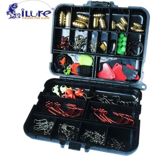 ILure 128 pcs/boxes Fishing Accessories Hook Swivel Weight Fishing Sinker Stopper Connectors Sequins Curling Fishing Tackle Box