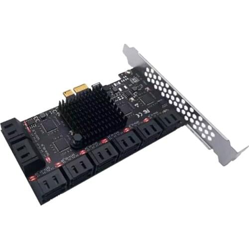 16-Port SATA3.0 Expansion Card PCI-E 1X to SATA 6G Hard Drive Expansion Card for Desktop PC Mining with Indicator Light