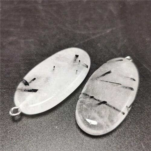 2PCS Natural Stone Carved Black Rutilated Quartz Pendant Necklace Charms Reiki for Jewelry Making DIY Jewelry Size