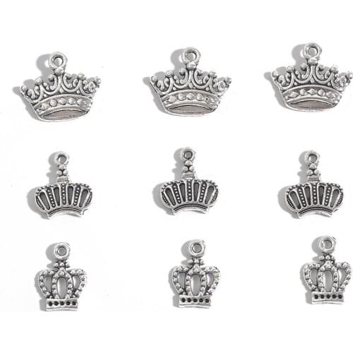 20/50pcs 14/15mm Antique Tibetan Silver Crown Charm Pendant Fit Bracelet Necklace DIY Jewelry Making Findings