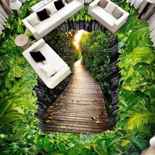Decoration home bathroom 3d floor print plant leaves boardwalk waterproof self-adhesive pvc 3d pvc floor