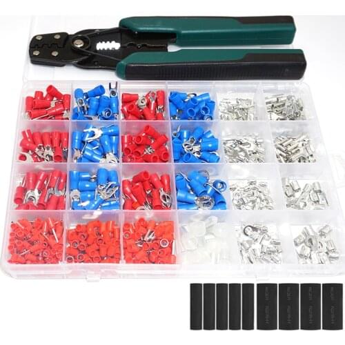 585pcs 24types Insulated Fork U-type Set Ferrule Terminals Connectors Assortment Kit Electrical Crimp Spade Ring Butt plier