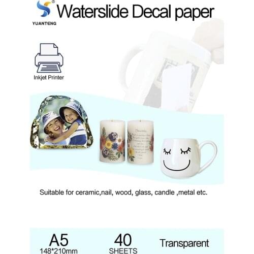 A5 Size Inkjet Water Slide Decal Paper Transparent Clear Color Printing Transfer Paper For Cups Waterslide Decal Paper 40pcs/bag