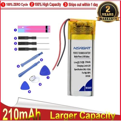 HSABAT 0 Cycle 210mAh 301030 Battery for Bluetooth headset Smart bracelet watch Camera GPS Toys Lipo cells Accumulator