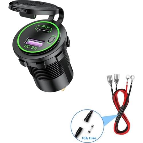 DIY 12V/24V PD Type C Car Charger ON/OFF Switch QC 3.0 Quick Charger Waterproof 36W Charger Power Delivery for Motorcycle Boat