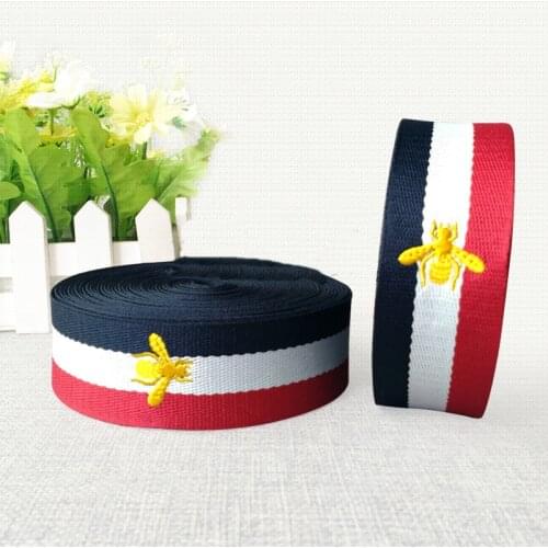 2.5cm/3.2cm/3.8cm red, white and blue bee Embroidered Ribbon DIY clothing shoes, caps and bags decorative belt