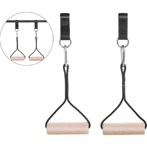 Wooden Gymnastic Ring with Strap & Buckle Exercise Resistance Band Handles Home Gym Fitness Pull Ups Strength Training Equipment