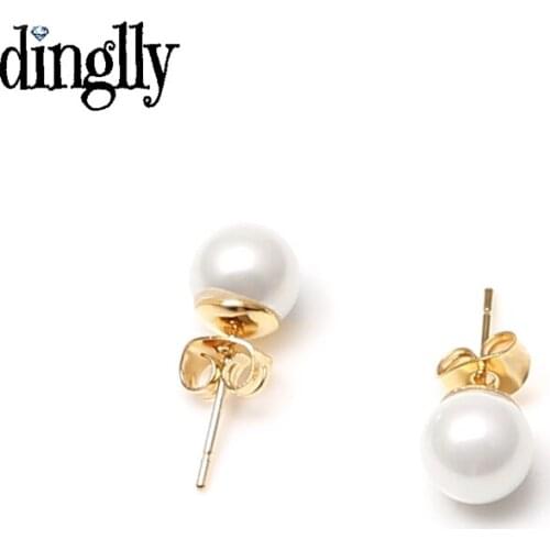 DINGLLY Europe Hot Fashion Genuine White Pearl Stud Earring With Golden Ear Pins Charm Brands Earrings For Women Lover Gifts