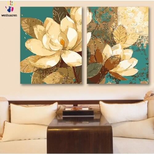 DIY colorings pictures by numbers with colors Magnolia picture drawing painting by numbers framed Home decor Two pieces