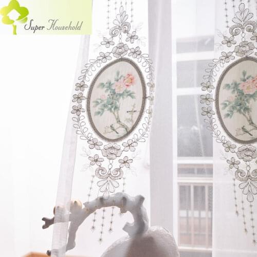 European Luxury Atmosphere Embroidery Flocked Tulle Curtains for Living Room High-grade Semi-Shading Lace Sheer Bedroom Drapes