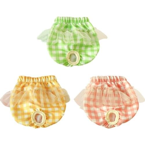 Pet Dog Physiological Pants Sanitary Panties Adjustable Dog Plaid Printed Lace Briefs Washable Cotton Diapers Puppy Shorts