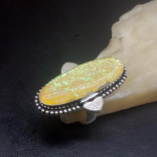 Gemstonefactory Jewelry Big Promotion Single Unique 925 Silver Yellow Dichroic Glass Lovely Women Men Gifts Rings 9# 20212614