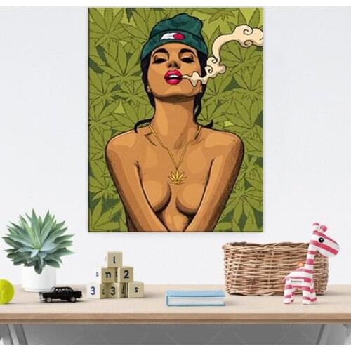 Cartoon Girl Smoking Weed Pictures Wall Art Decor Poster and Prints Painting Artwork Home Decor for living Room Poster
