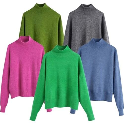 Klkxmyt Za Women Sweater Fashion Soft Touch Loose Knitted Sweaters Vintage Turtleneck Long Sleeve Jumper Female Pullovers Tops