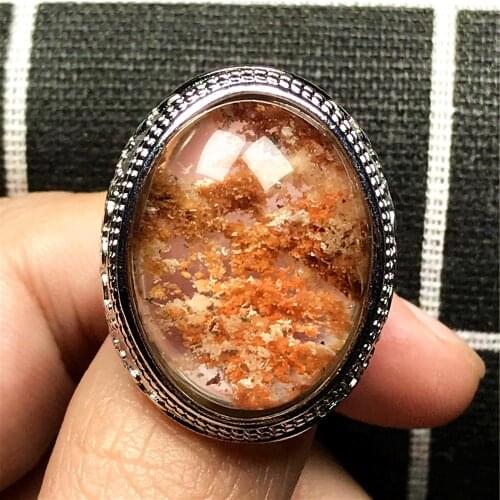 Top Natural Red Ghost Phantom Quartz Ring Jewelry For Man Clear Crystal Garden 27x21mm Oval Beads Gemstone Adjustable Ring AAAAA