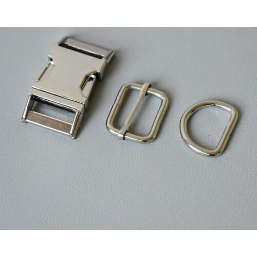 20 Suit（Metal Buckle+Adjust Buckle+D Ring Set) Retailing Plated Metal For 25mm Diy Pet Collar Leash Set Parts Accessories-Slive