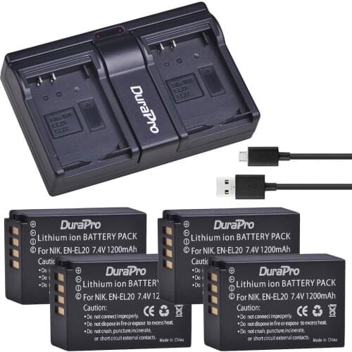 Durapro 4pc 1200mAh EN-EL20 EN EL20 Rechargeable Battery Charger Set For Nikon COOLPIX A/AW1/J1/J2/J3/S1/P1000 Camera