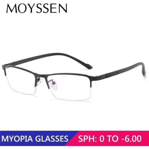 Mens Business Leisure Style Half Frame Finished Myopia Eyeglasses Nearsighted Diopter Optical Prescription Eyewear Glasses