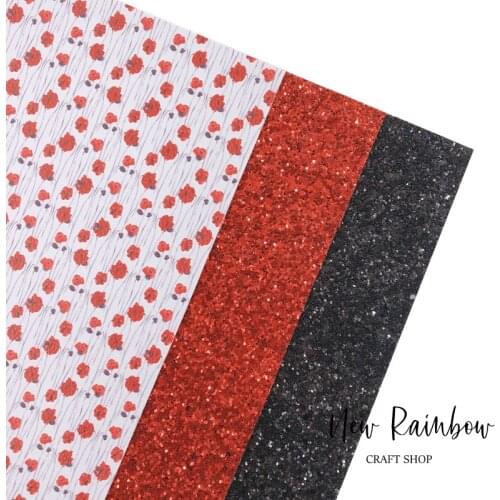 New Rainbow 22x30cm/A4 Red & Black Wildflowers Bundle For Hair Bows, Clips,Baby Shoes, Purses, Crafts, Earrings, DIY Handmade