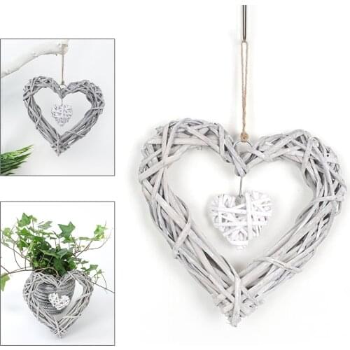 Vintage Heart Shaped Wreath Wall Hanging for Wedding Birthday Home Decor Heart-shaped Woven Pendant Valentines Day Gift
