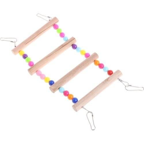 2021 New Birds Pets Parrots Ladders Climbing Toy Hanging Colorful Balls With Natural Wood