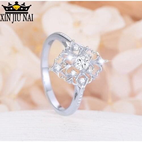 New Delicate Rivet Zircon Ladies Elegant Wedding Party Ring Vintage Diamond Shaped Openwork Rose Gold Flower 14k Gold Jewelry