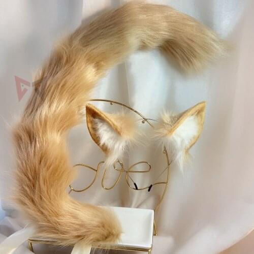 MMGG New Brown Cat Fox Ears Hairhoop Tail Headwear Beast Cosplay Costume Accessories for Girl Women Handmade Work