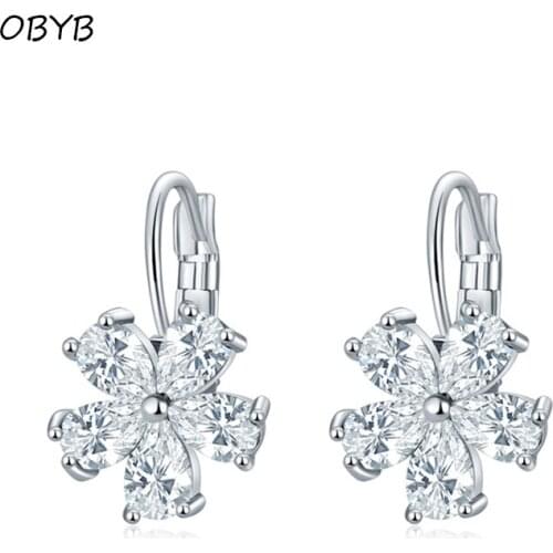 OBYB New Fashion Flower Shape Hanging Earring For Women 2021 Trendy Jewelry Hoop Earring Simple Wedding Hugging Earrings