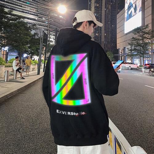 Autumn Reflective Sweatshirt men Punk Hoodie men Loose Casual Sweatshirt Long Sleeve Pullover Harajuku Tops Streetwear Males