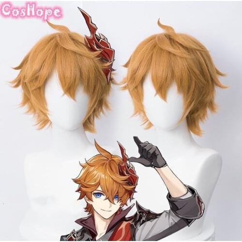 Genshin Impact Tartaglia Cosplay 30cm Short Christmas Brown Wig Cosplay Anime Wigs Heat Resistant Synthetic Wigs Halloween