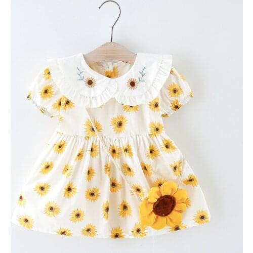 Baby Girls Short Sleeve Sunflower Print Dress Princess Dress 2021 Summer Dress Kids Clothes Girl Vestido Infantil Платье Летнее