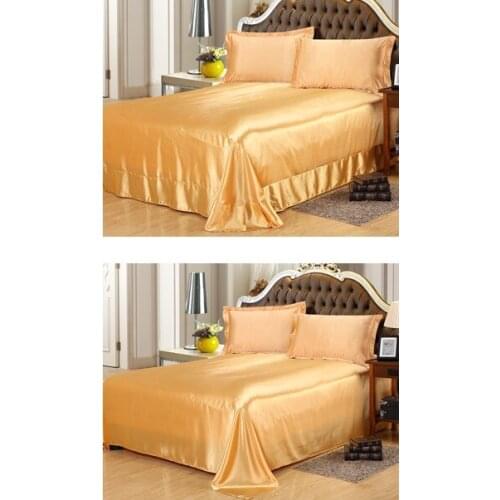 Gold Silk Bedding Satin Flat Fitted bed sheets 4PCS Sheet set Super King Queen size full twin double bedspread linens 20 color