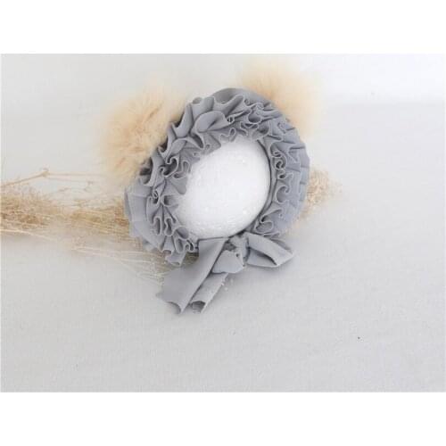 Grey Newborn Prop Hat Handmade New born Boy Bonnet Cute Teddy Bear Hat Baby Pom Bonnet Animal Pattern Baby Photography Props