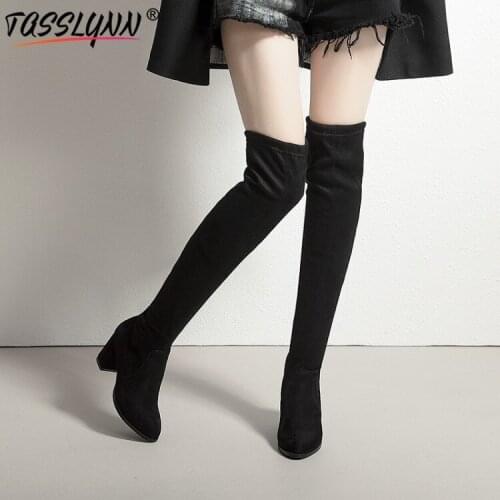 TASSLYNN 2019 Wedding Women Boots High Heel Winter Boots Nigh Club Black Over The Knee Boots Stretch Fabric Women Shoes Autumn