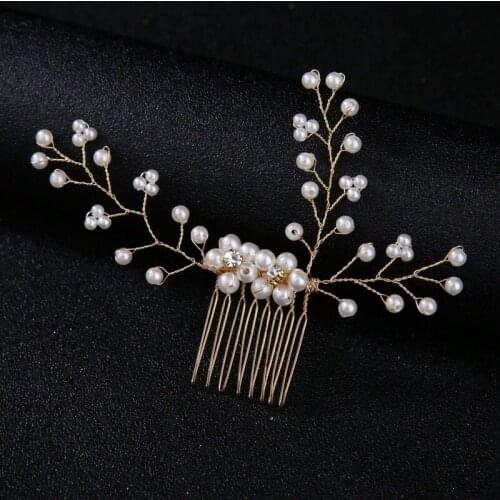 Bridal handmade wedding headdress pearl crystal twisted bead comb comb hair bridal hair accessories wedding dress accessories