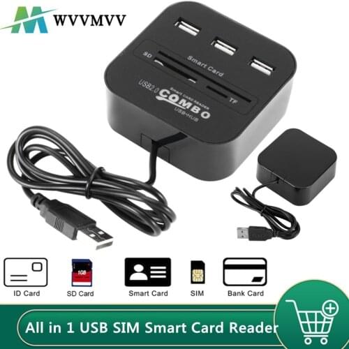 All in 1 USB SIM Smart Card Reader For Bank Card IC/ID EMV TF SD 3USB HUB MMC USB-CCID ISO 7816 CACDNIEATM IC SIMSDTF
