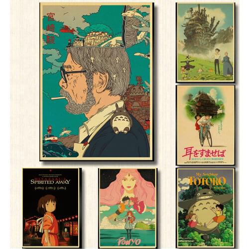 Anime Vintage Poster classic Hayao Miyazaki/Ponyo on the Cliff/Spirited Away Retro kraft paper posters decorative art painting