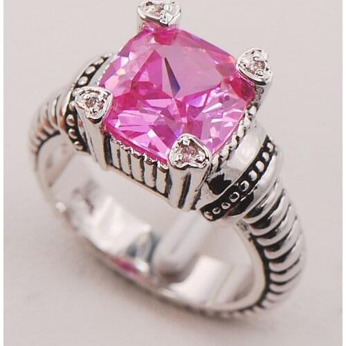 Pink Crystal Zircon Women 925 Sterling Silver Ring F723 Size 6 7 8 9 10
