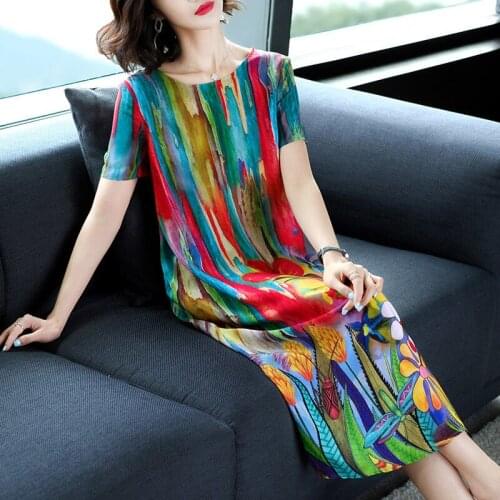 New women clothing imitation silk dresses Print women dresses o-neck national stly clothing maternity dresses Vestidos DF2531