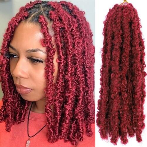 Red Butterfly Locs Crochet Hair Braiding 12Inch 3- 4Packs Pre-Twisted Distressed Faux Crochet Braids Soft Locs Papillons Cheveux