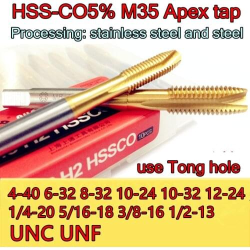 2-56UNC 3-48UNC 4-40UNC 5-40UNC 6-32UNC 8-32UNC 10-24UNC 10-32UNC 12-24UNC HSS-Co Apex tap Processing: stainless steel Etc
