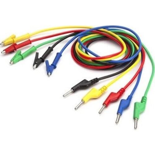 5pcs 1M Test Line Silicone 4mm Banana Plug to Alligator Clip Crocodile Test Probe Lead Wire Test Cable