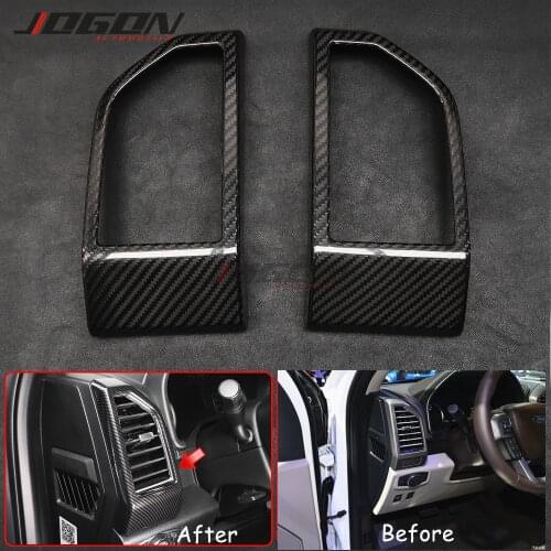 2pcs Real Dry Carbon Fiber For Ford F150 F-150 Raptor 2017-2020 Car Accessories Centre Dashboard Side Air Vent Outlet Trim